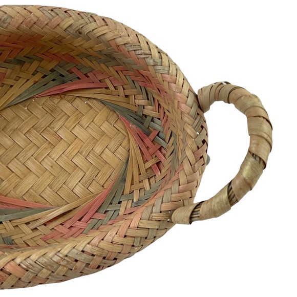 Vintage Cottagecore Rattan Basket Multicolored Ben Rickert Inc Pink Blue Woven - Picture 7 of 12